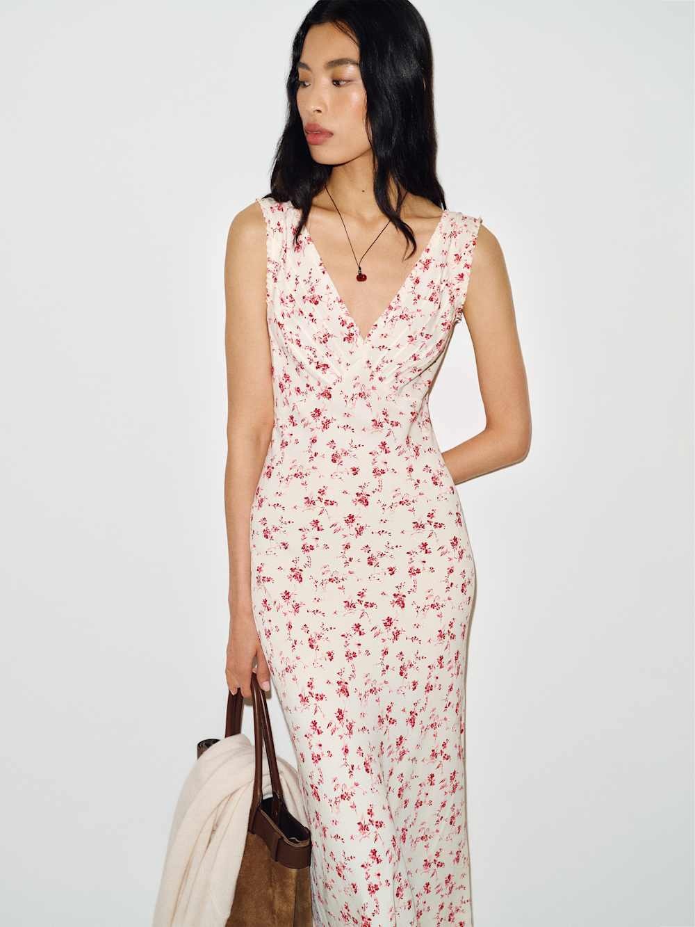 NEW Reformation Anna-Claire Midi V-neck Dress Rosalie White Floral | size S
